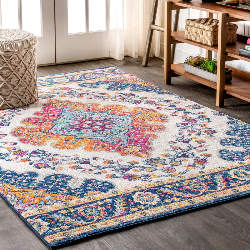 Bungalow Rose Lathan Bohemian Flair Boho Vintage Medallion Bluemulti Rug W001549804