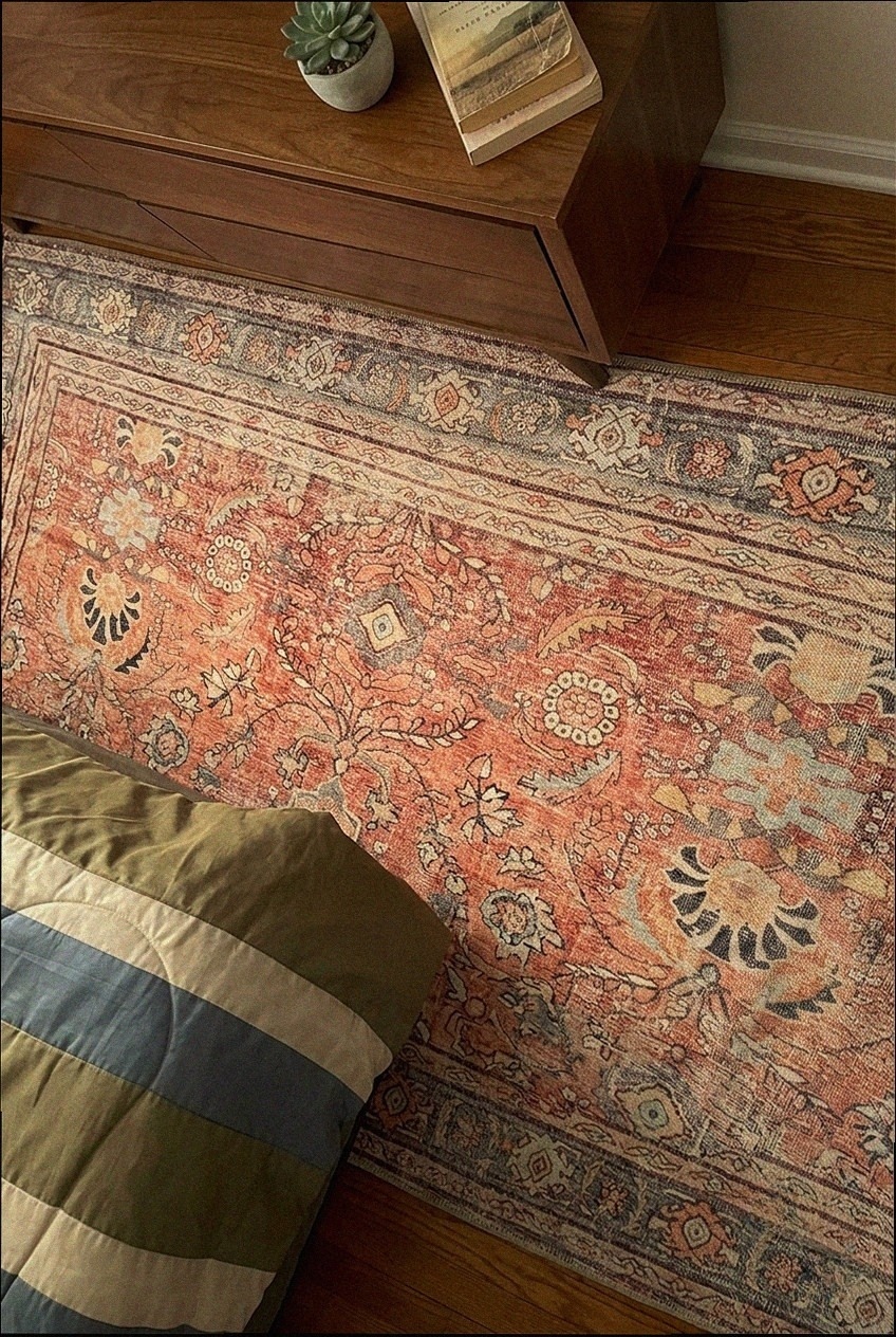 Harmonizing Heritage and Modernity With Red and Gray Floor Textiles