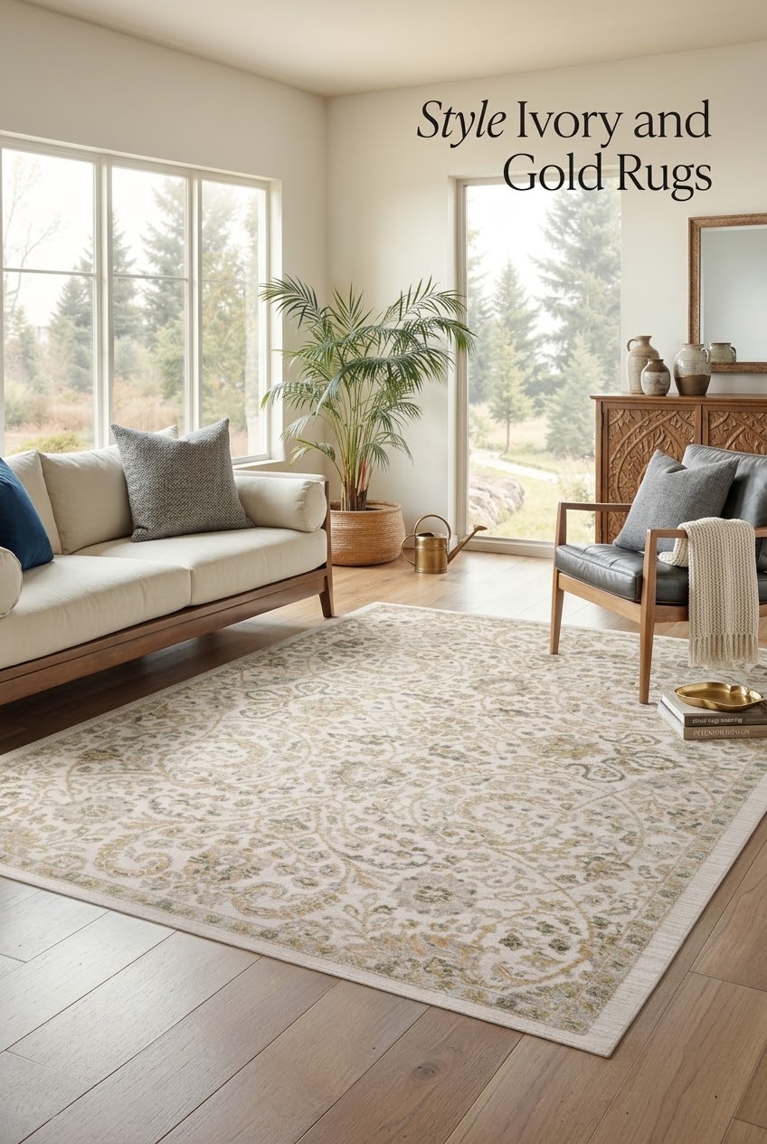 The Golden Neutral: How to Style an Ivory and Gold Rug for Timeless Living Room Elegance