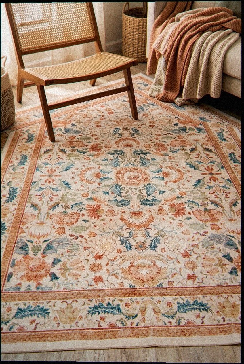 Artful Layering: How to Style a Washable Vintage Floral Area Rug for Timeless Appeal