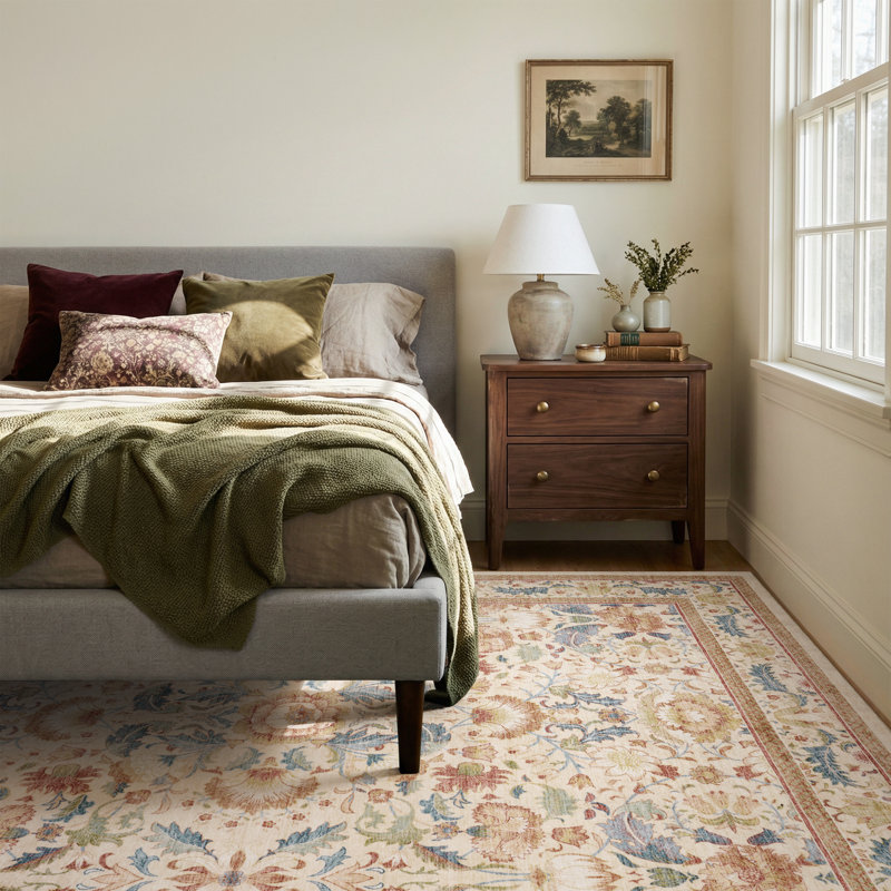 Red Barrel Studio Soft Washable Non Slip Vintage Floral Area Rug For Living Room And Bedroom In Warm Multi W117880131